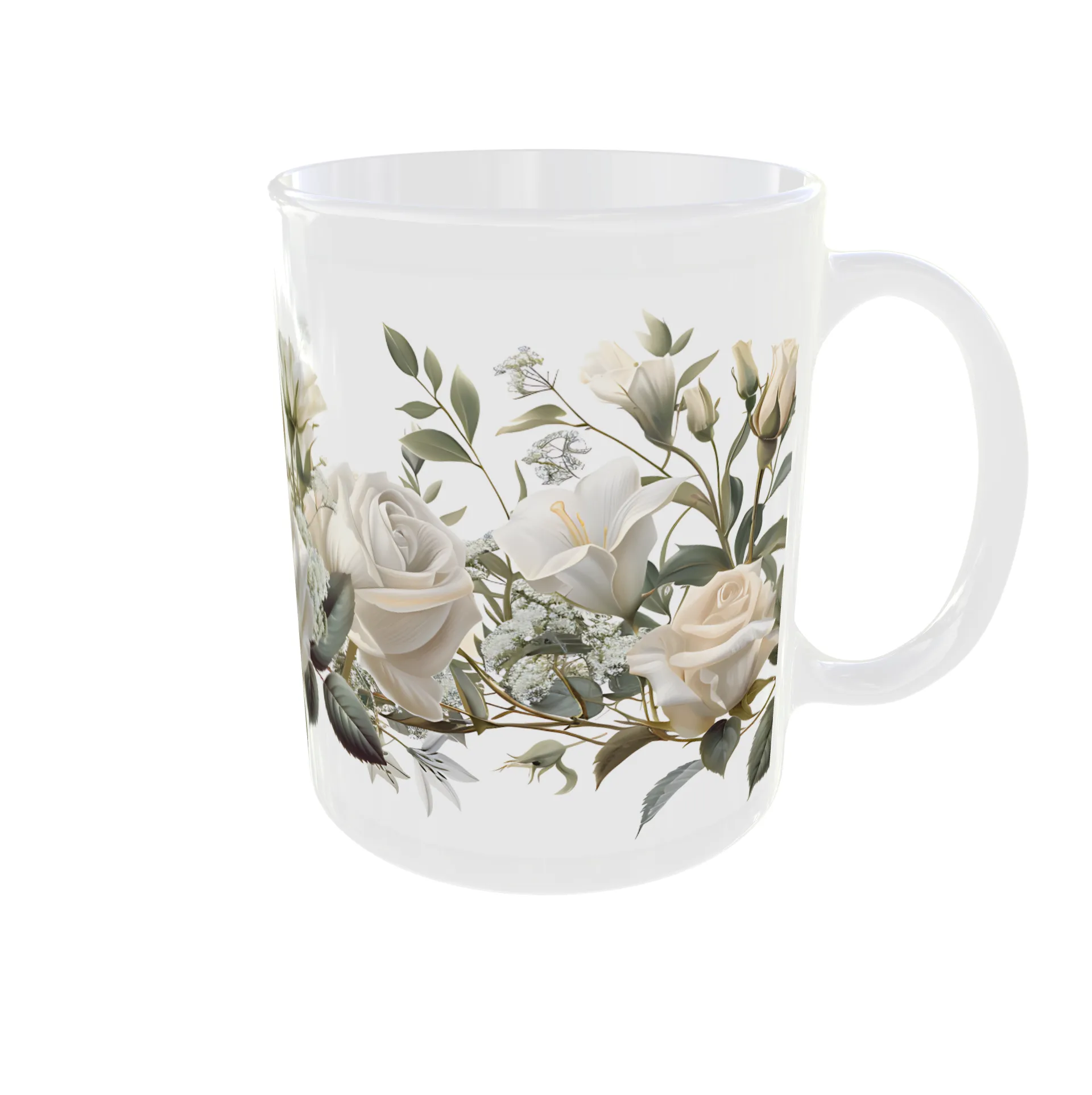 Whimsical White Roses Mug